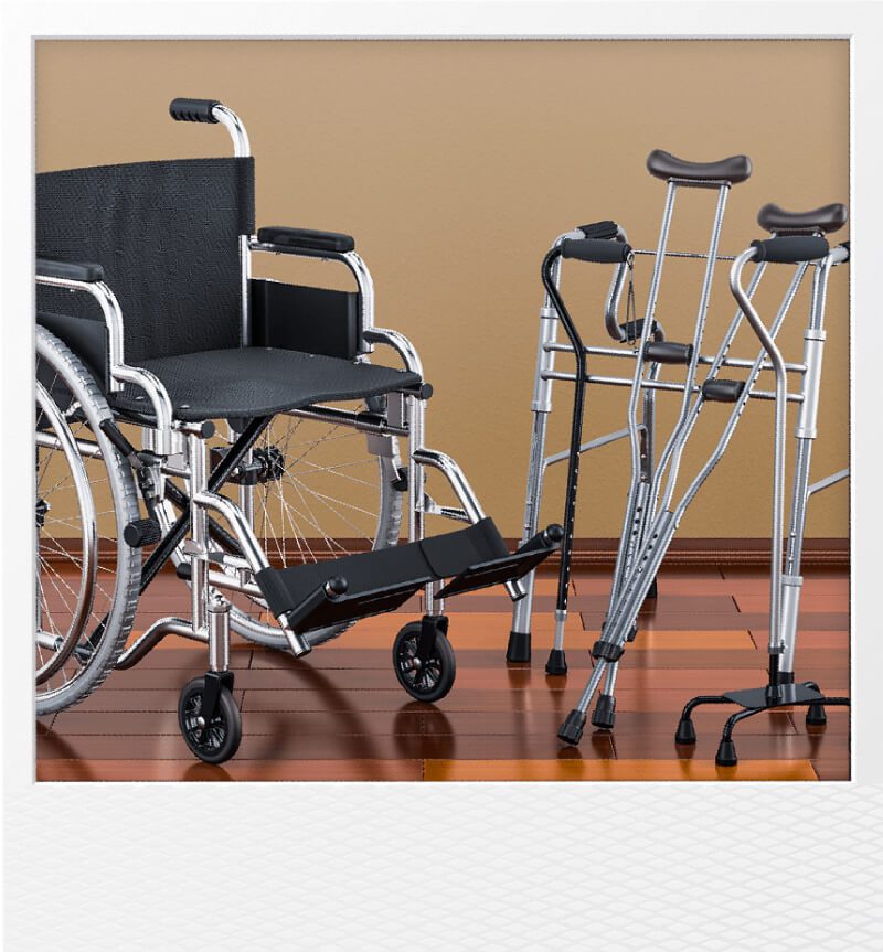 wheelchair cruches and walker